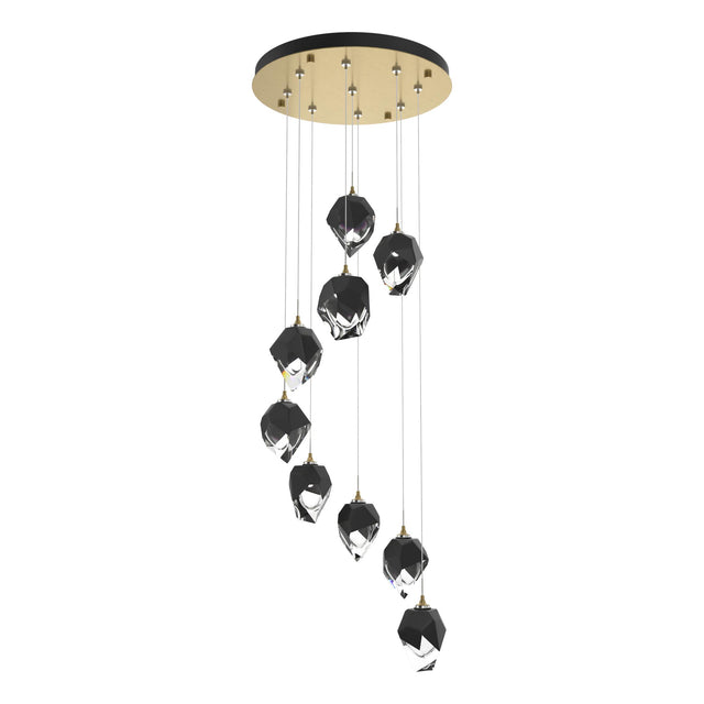 Hubbardton Forge 2023 Modern Brass Black Crystal (BP) Long Chrysalis 9-Light Small Crystal Pendant