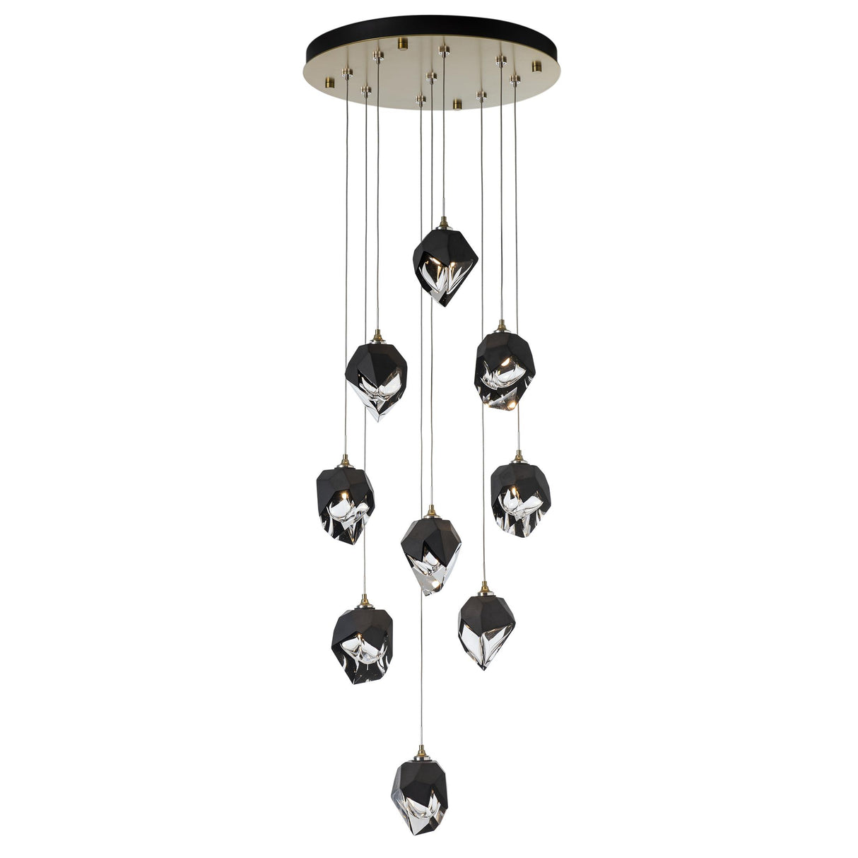 Hubbardton Forge 2023 Modern Brass Black Crystal (BP) Long Chrysalis 9-Light Small Crystal Pendant