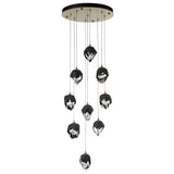 Hubbardton Forge 2023 Modern Brass Black Crystal (BP) Long Chrysalis 9-Light Small Crystal Pendant