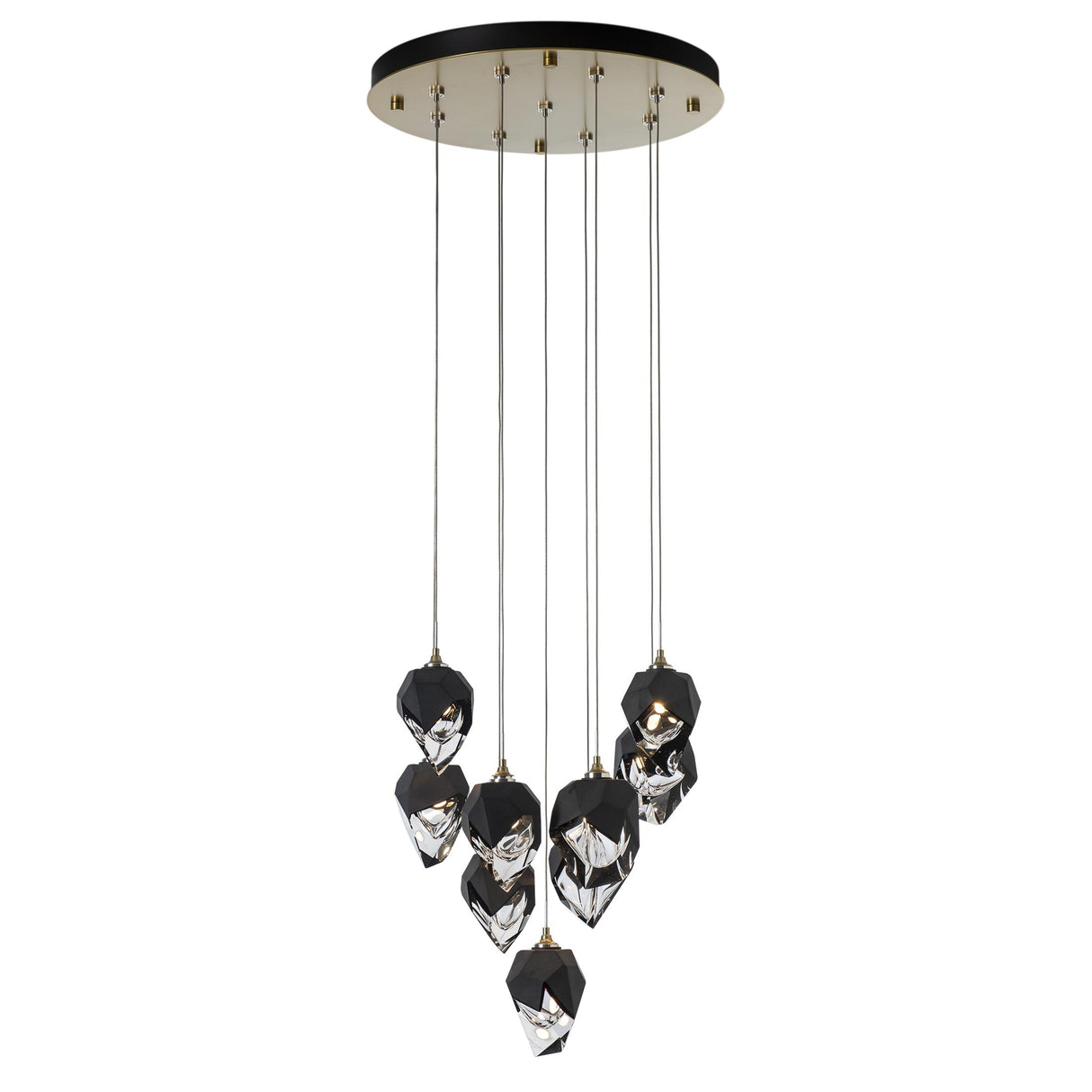 Hubbardton Forge 2023 Modern Brass Black Crystal (BP) Long Chrysalis 9-Light Small Crystal Pendant
