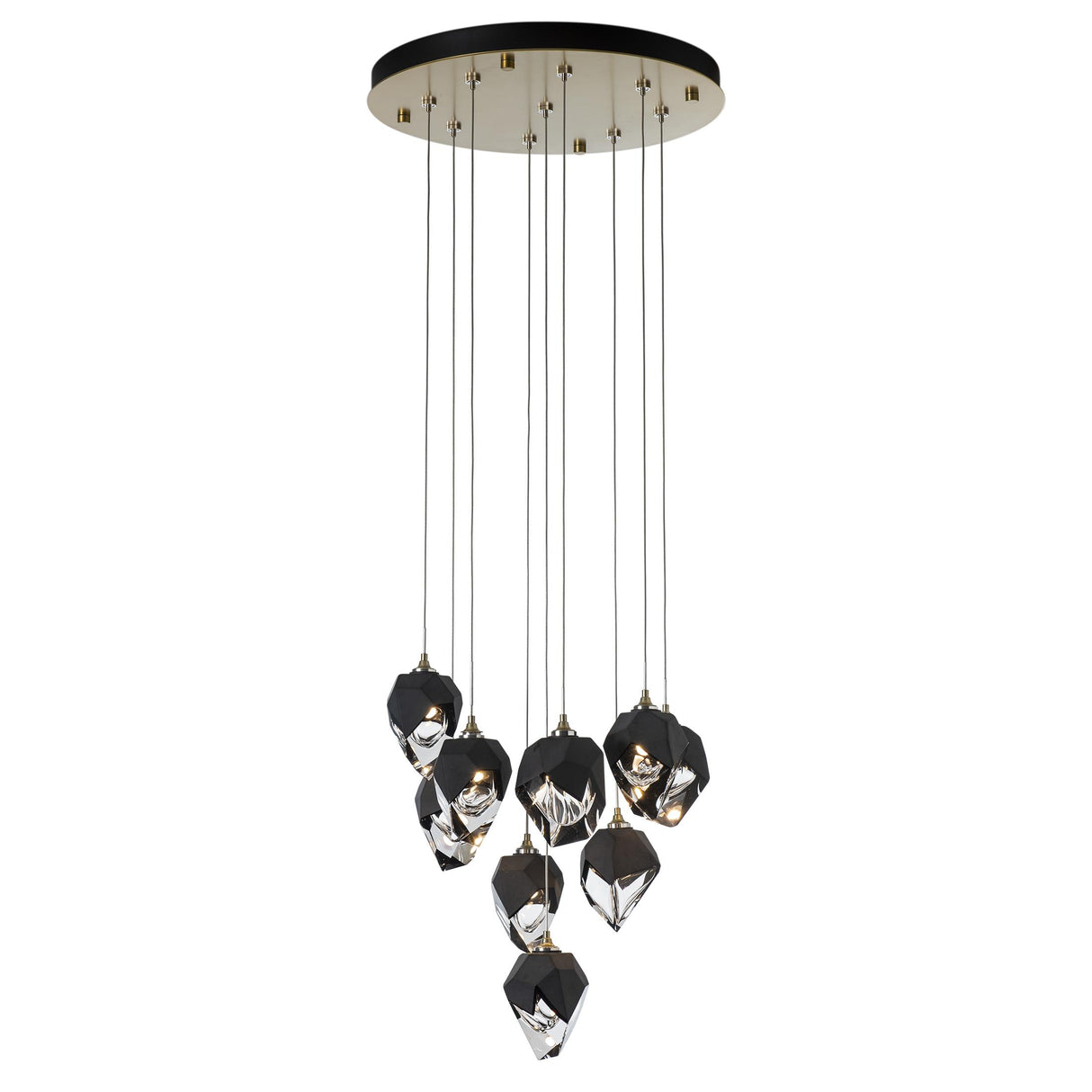 Hubbardton Forge 2023 Modern Brass Black Crystal (BP) Long Chrysalis 9-Light Small Crystal Pendant