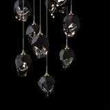 Hubbardton Forge 2023 Modern Brass Black Crystal (BP) Long Chrysalis 9-Light Small Crystal Pendant