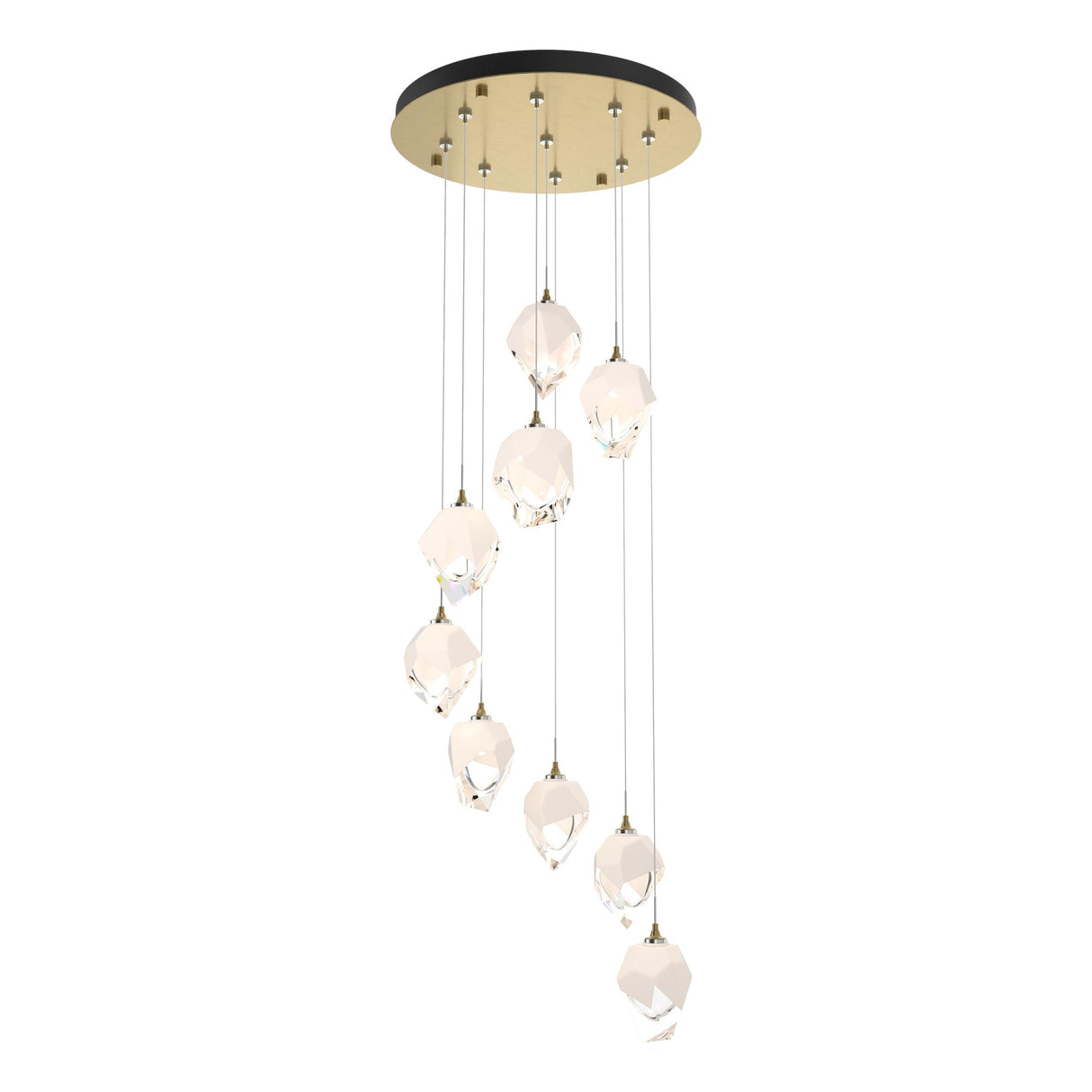 Hubbardton Forge 2023 Modern Brass White Crystal (WP) Long Chrysalis 9-Light Small Crystal Pendant