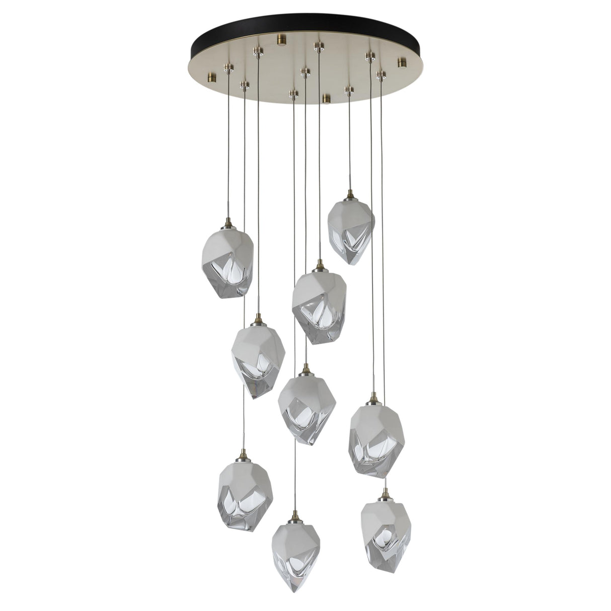 Hubbardton Forge 2023 Modern Brass White Crystal (WP) Long Chrysalis 9-Light Small Crystal Pendant