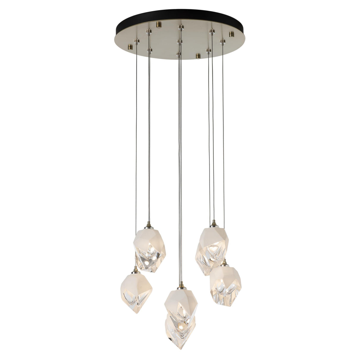 Hubbardton Forge 2023 Modern Brass White Crystal (WP) Long Chrysalis 9-Light Small Crystal Pendant