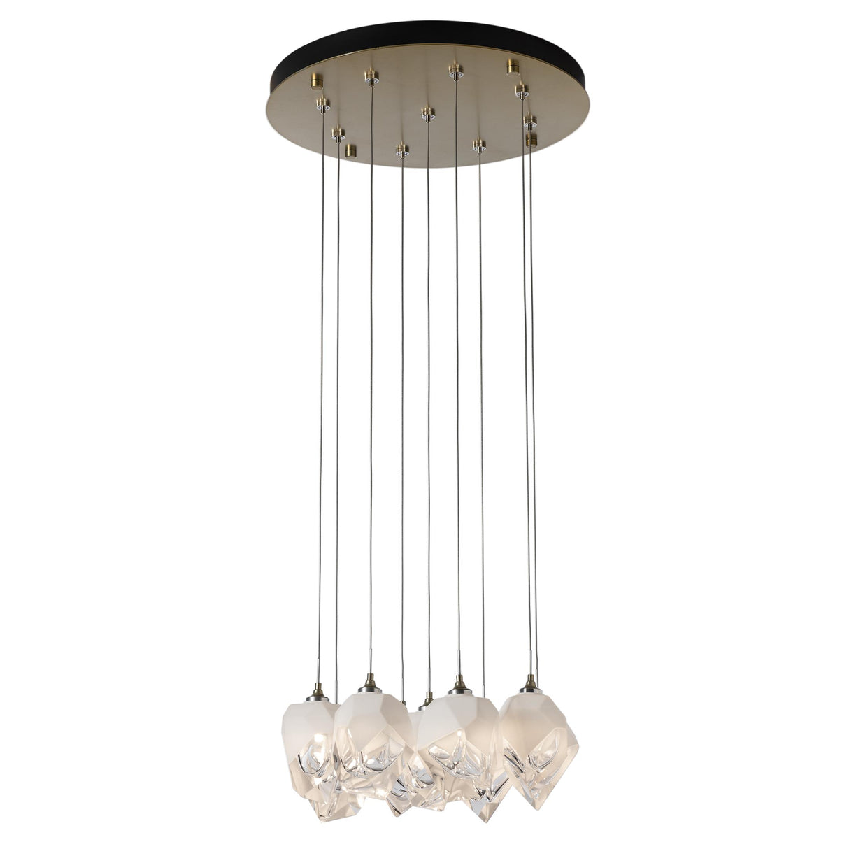 Hubbardton Forge 2023 Modern Brass White Crystal (WP) Long Chrysalis 9-Light Small Crystal Pendant