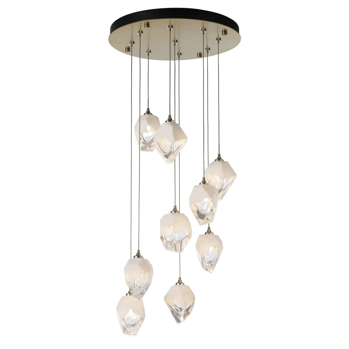 Hubbardton Forge 2023 Modern Brass White Crystal (WP) Long Chrysalis 9-Light Small Crystal Pendant
