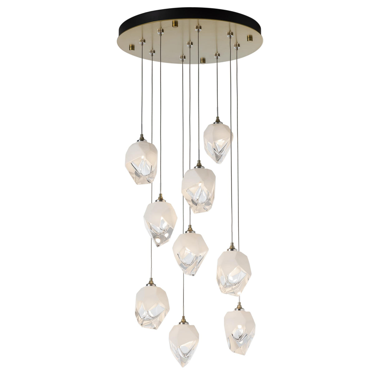 Hubbardton Forge 2023 Modern Brass White Crystal (WP) Long Chrysalis 9-Light Small Crystal Pendant