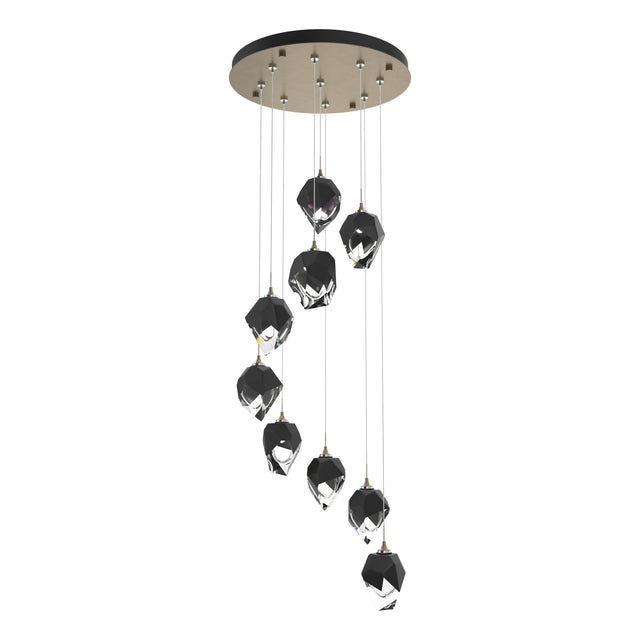 Hubbardton Forge 2023 Soft Gold Black Crystal (BP) Standard Chrysalis 9-Light Small Crystal Pendant