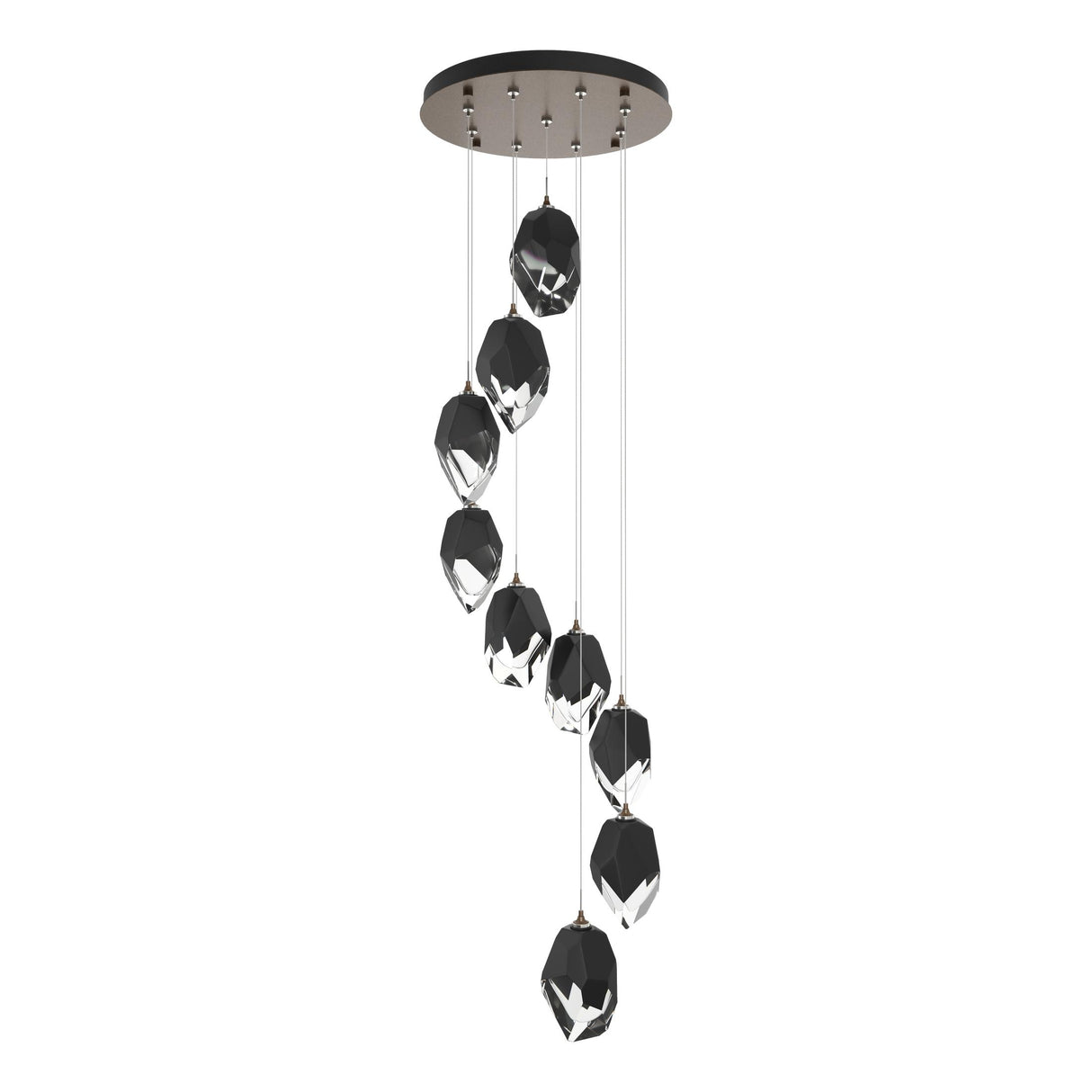 Hubbardton Forge 2023 Bronze Black Crystal (BP) Long Chrysalis 9-Light Large Crystal Pendant