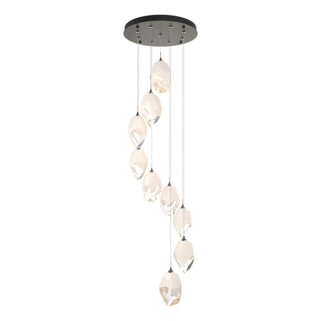 Hubbardton Forge 2023 Dark Smoke White Crystal (WP) Long Chrysalis 9-Light Large Crystal Pendant