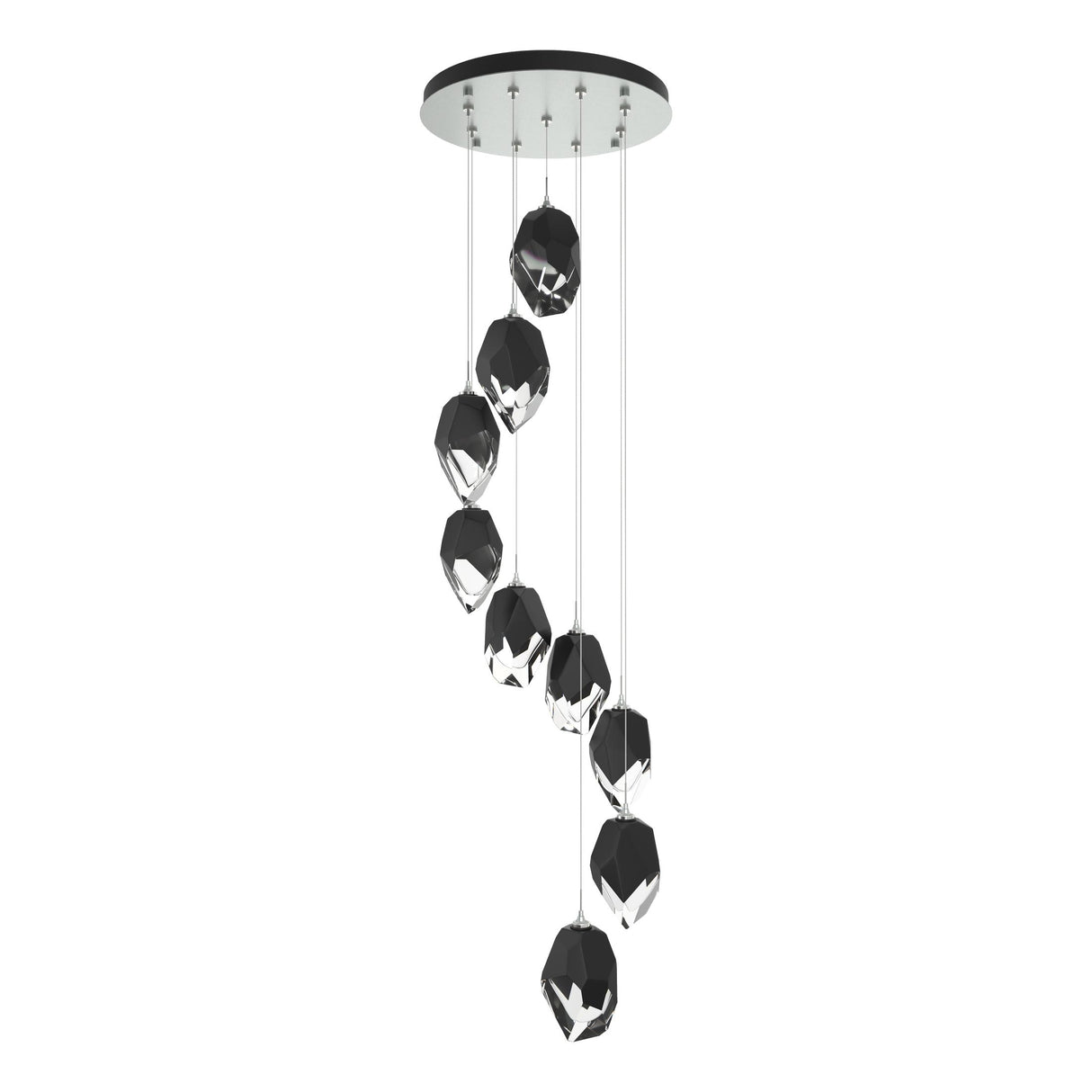 Hubbardton Forge 2023 Vintage Platinum Black Crystal (BP) Long Chrysalis 9-Light Large Crystal Pendant