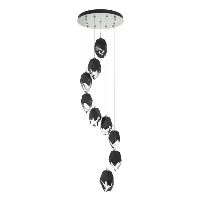 Hubbardton Forge 2023 Vintage Platinum Black Crystal (BP) Long Chrysalis 9-Light Large Crystal Pendant