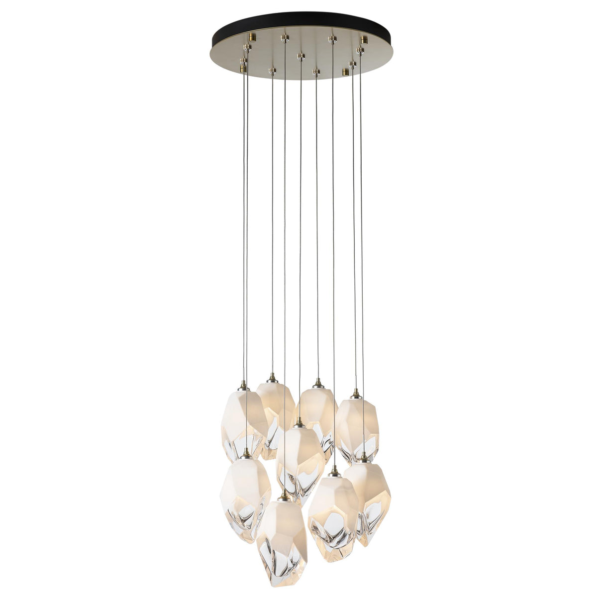 Hubbardton Forge 2023 Modern Brass White Crystal (WP) Long Chrysalis 9-Light Large Crystal Pendant