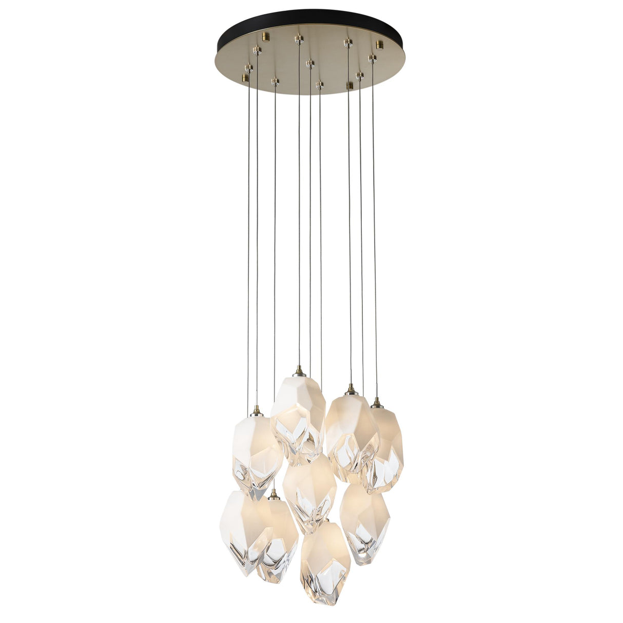 Hubbardton Forge 2023 Modern Brass White Crystal (WP) Long Chrysalis 9-Light Large Crystal Pendant