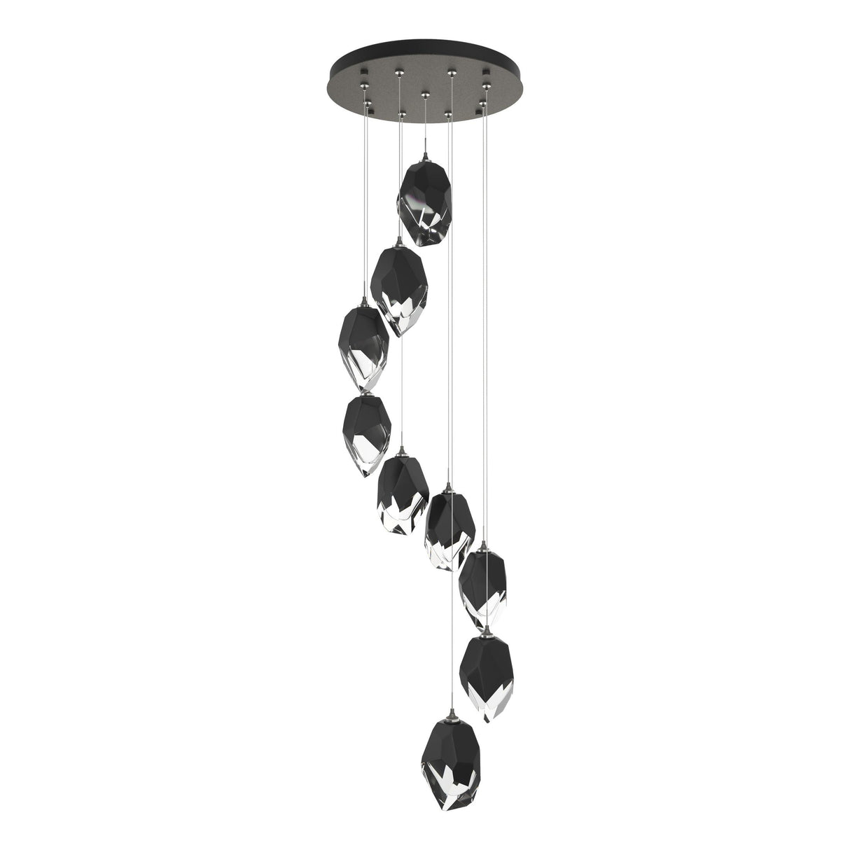 Hubbardton Forge 2023 Natural Iron Black Crystal (BP) Standard Chrysalis 9-Light Large Crystal Pendant