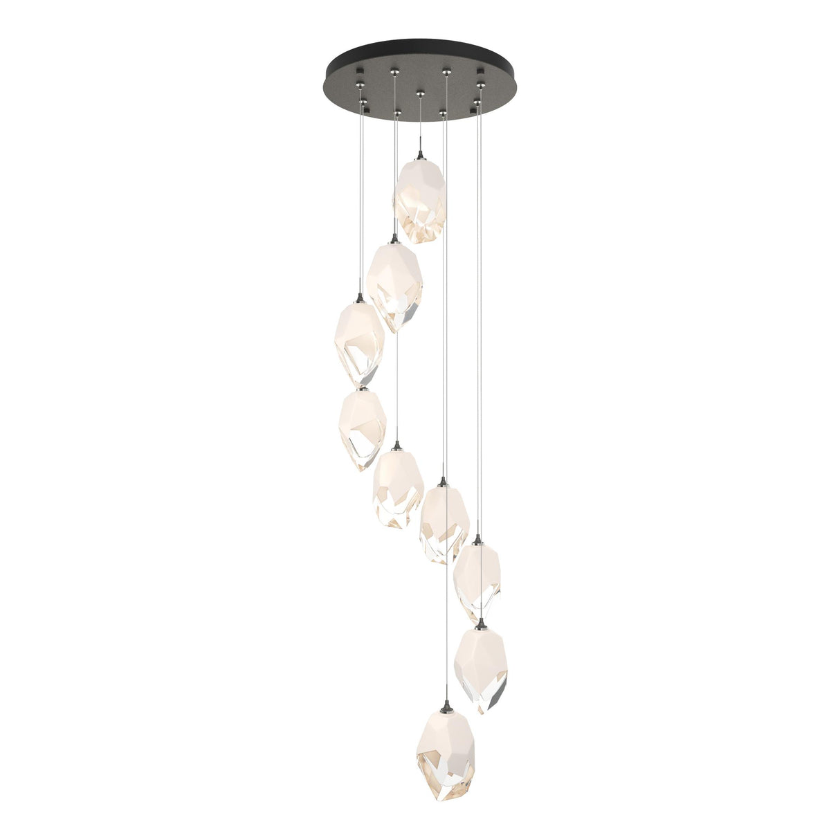 Hubbardton Forge 2023 Natural Iron White Crystal (WP) Standard Chrysalis 9-Light Large Crystal Pendant