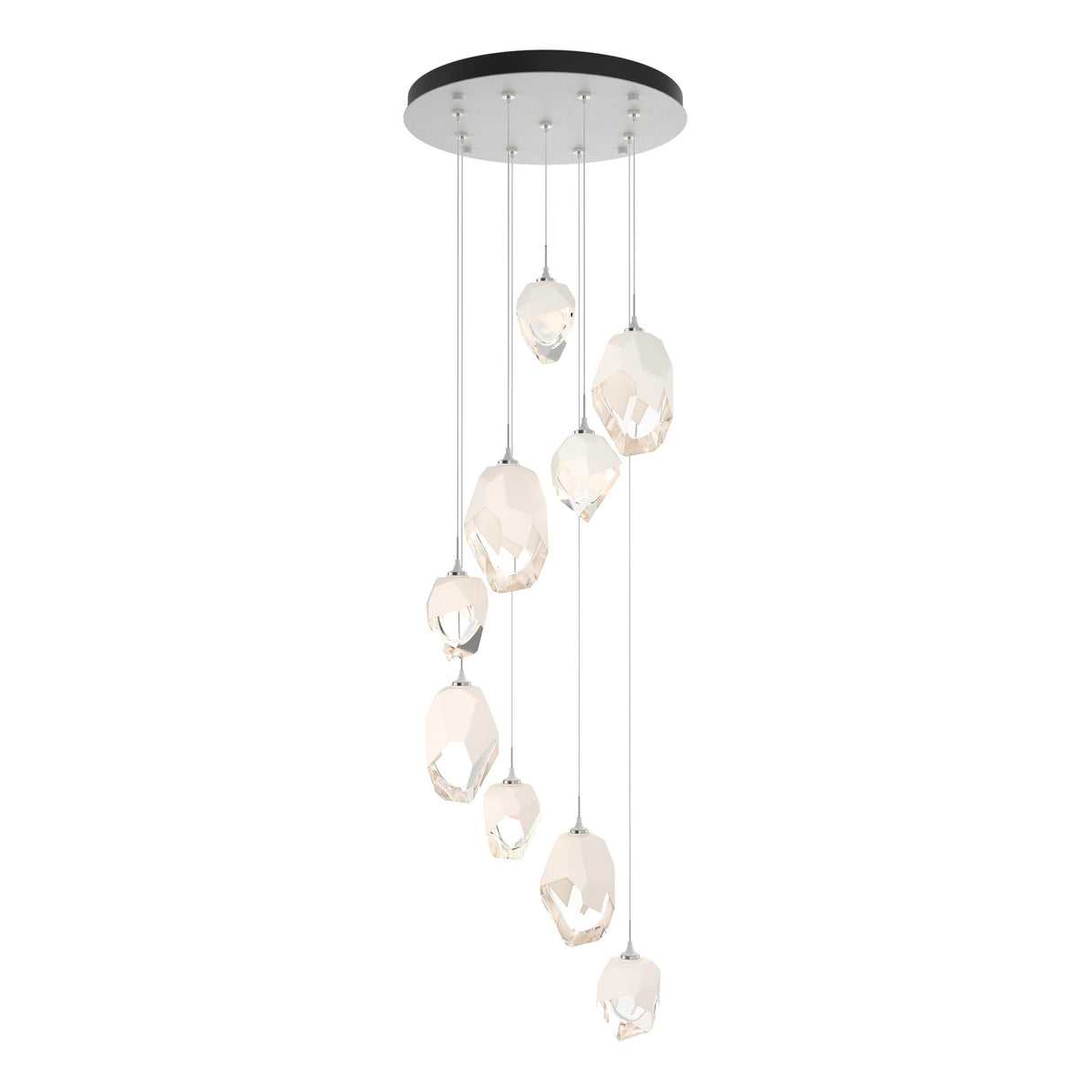 Hubbardton Forge 2023 White White Crystal (WP) Long Chrysalis 9-Light Mixed Crystal Pendant