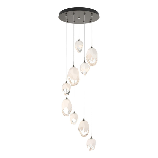 Hubbardton Forge 2023 Dark Smoke White Crystal (WP) Long Chrysalis 9-Light Mixed Crystal Pendant