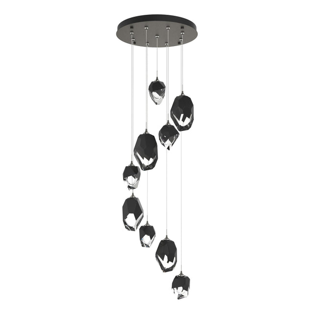 Hubbardton Forge 2023 Natural Iron Black Crystal (BP) Long Chrysalis 9-Light Mixed Crystal Pendant