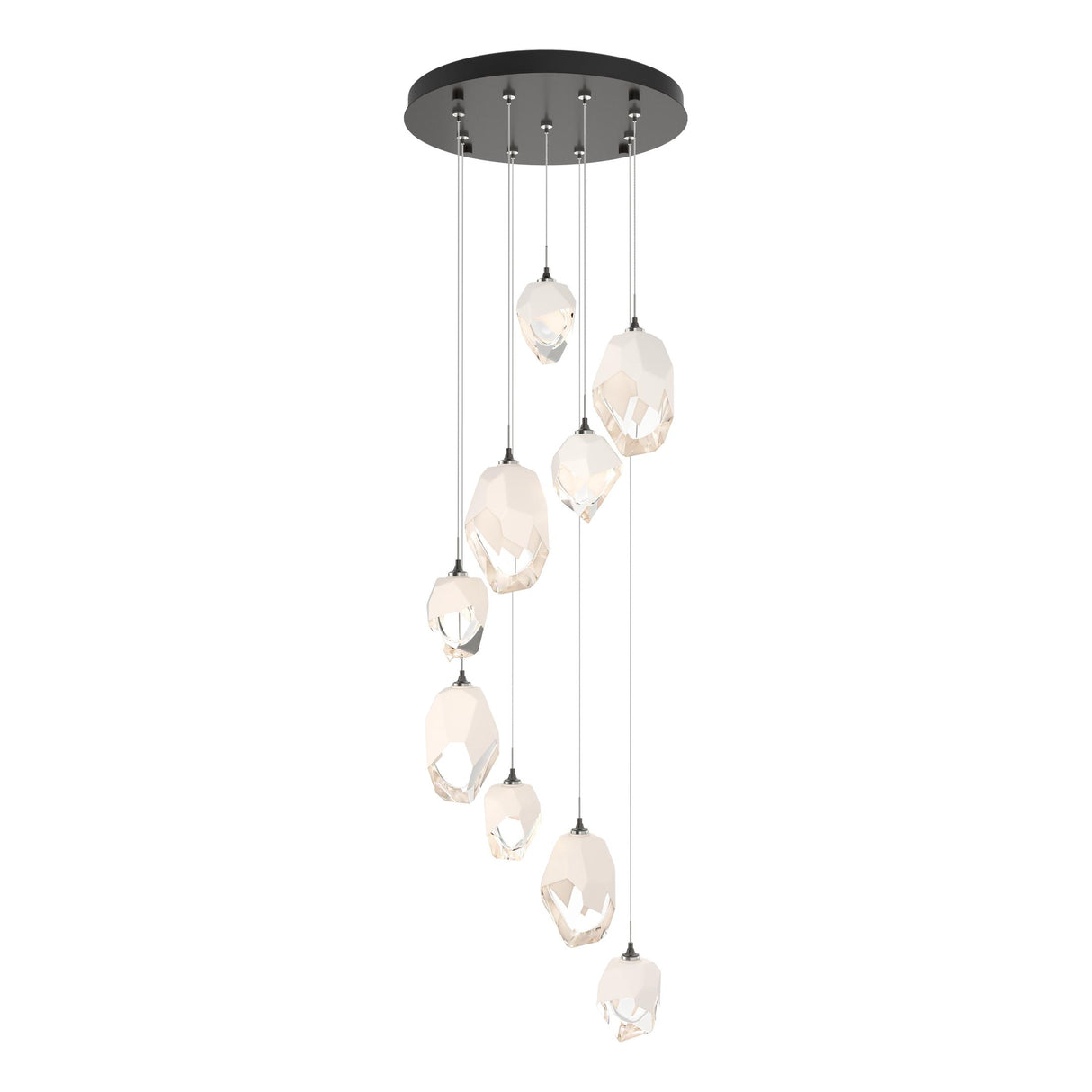 Hubbardton Forge 2023 Oil Rubbed Bronze White Crystal (WP) Long Chrysalis 9-Light Mixed Crystal Pendant