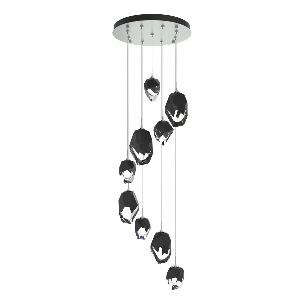 Hubbardton Forge 2023 Vintage Platinum Black Crystal (BP) Long Chrysalis 9-Light Mixed Crystal Pendant