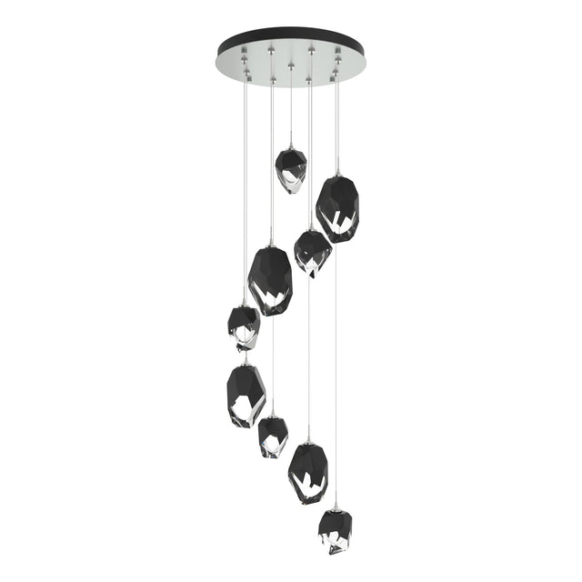 Hubbardton Forge 2023 Vintage Platinum Black Crystal (BP) Long Chrysalis 9-Light Mixed Crystal Pendant