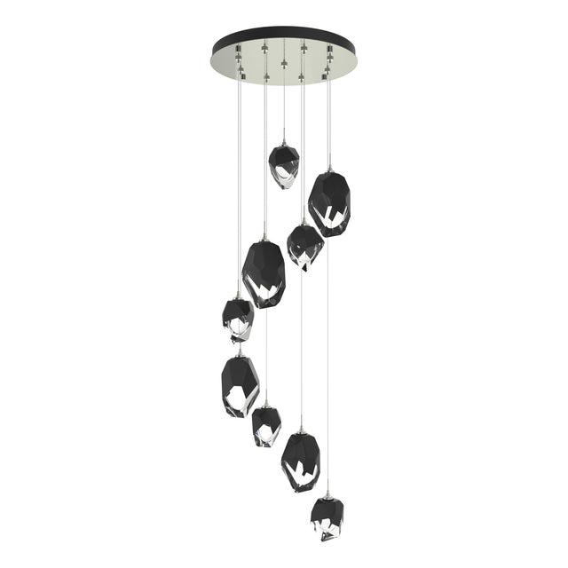Hubbardton Forge 2023 Sterling Black Crystal (BP) Long Chrysalis 9-Light Mixed Crystal Pendant