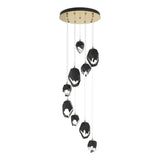 Hubbardton Forge 2023 Modern Brass Black Crystal (BP) Long Chrysalis 9-Light Mixed Crystal Pendant