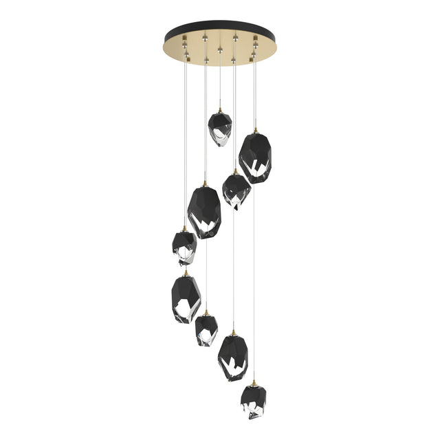 Hubbardton Forge 2023 Modern Brass Black Crystal (BP) Long Chrysalis 9-Light Mixed Crystal Pendant