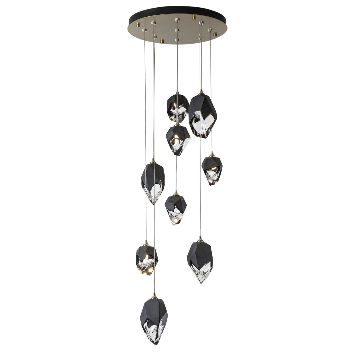 Hubbardton Forge 2023 Modern Brass Black Crystal (BP) Long Chrysalis 9-Light Mixed Crystal Pendant