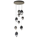 Hubbardton Forge 2023 Modern Brass Black Crystal (BP) Long Chrysalis 9-Light Mixed Crystal Pendant