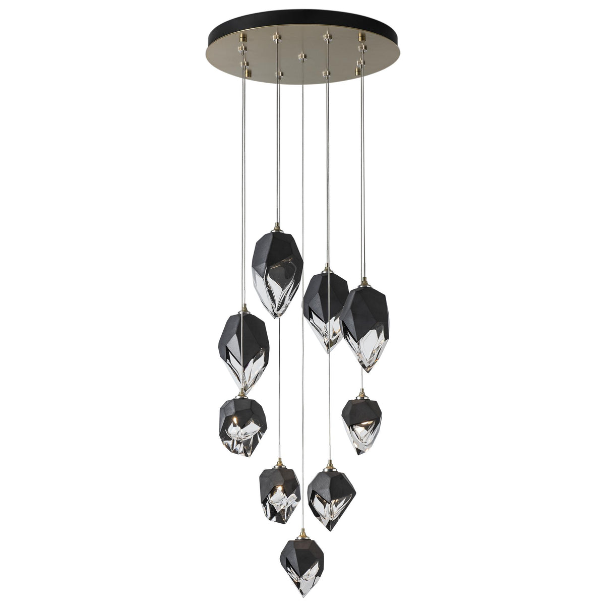 Hubbardton Forge 2023 Modern Brass Black Crystal (BP) Long Chrysalis 9-Light Mixed Crystal Pendant