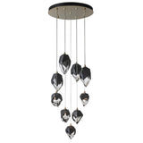 Hubbardton Forge 2023 Modern Brass Black Crystal (BP) Long Chrysalis 9-Light Mixed Crystal Pendant
