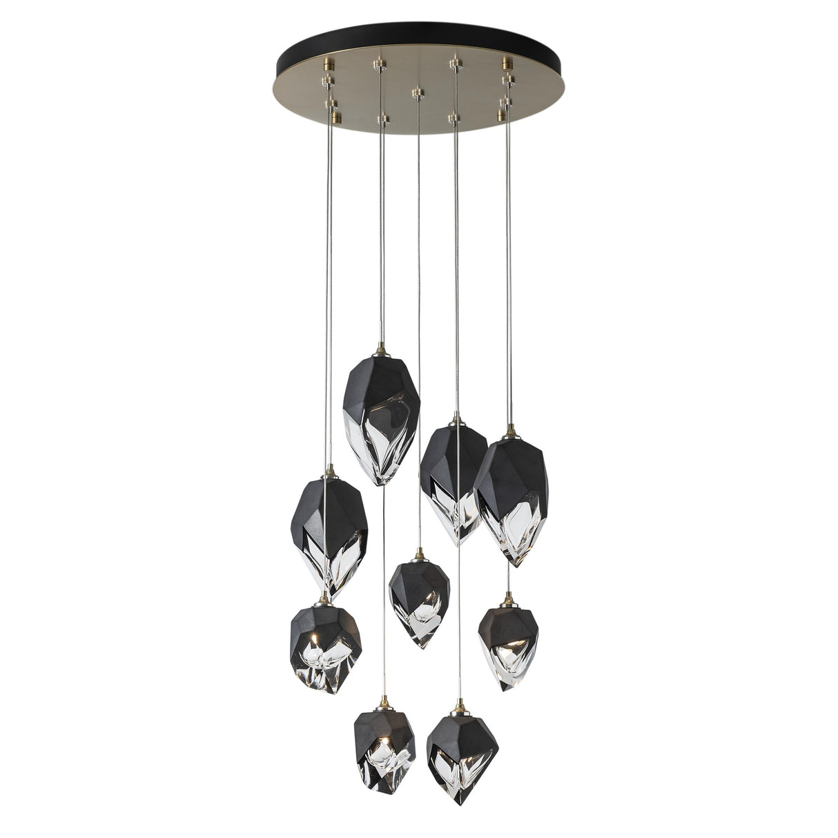 Hubbardton Forge 2023 Modern Brass Black Crystal (BP) Long Chrysalis 9-Light Mixed Crystal Pendant