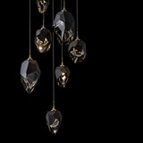 Hubbardton Forge 2023 Modern Brass Black Crystal (BP) Long Chrysalis 9-Light Mixed Crystal Pendant
