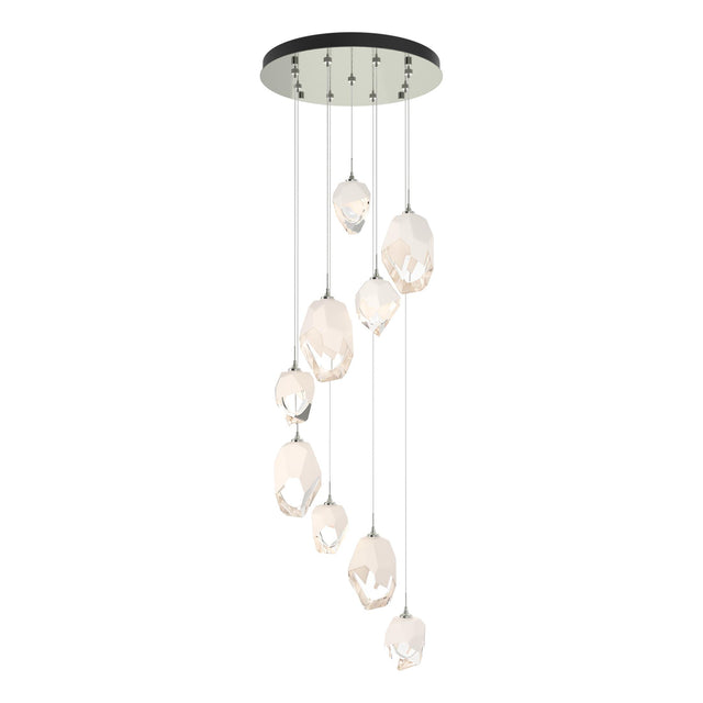 Hubbardton Forge 2023 Sterling White Crystal (WP) Long Chrysalis 9-Light Mixed Crystal Pendant