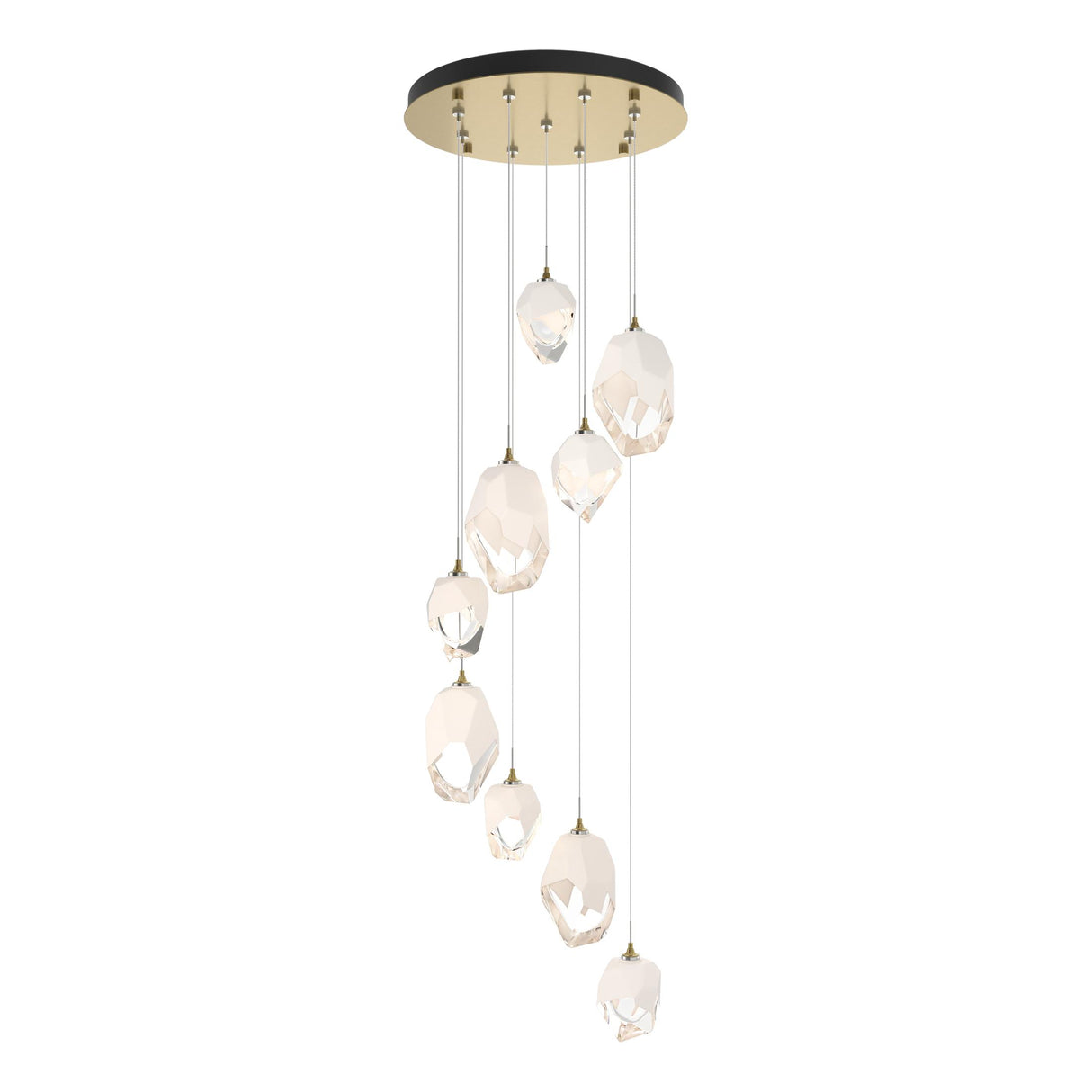 Hubbardton Forge 2023 Modern Brass White Crystal (WP) Long Chrysalis 9-Light Mixed Crystal Pendant