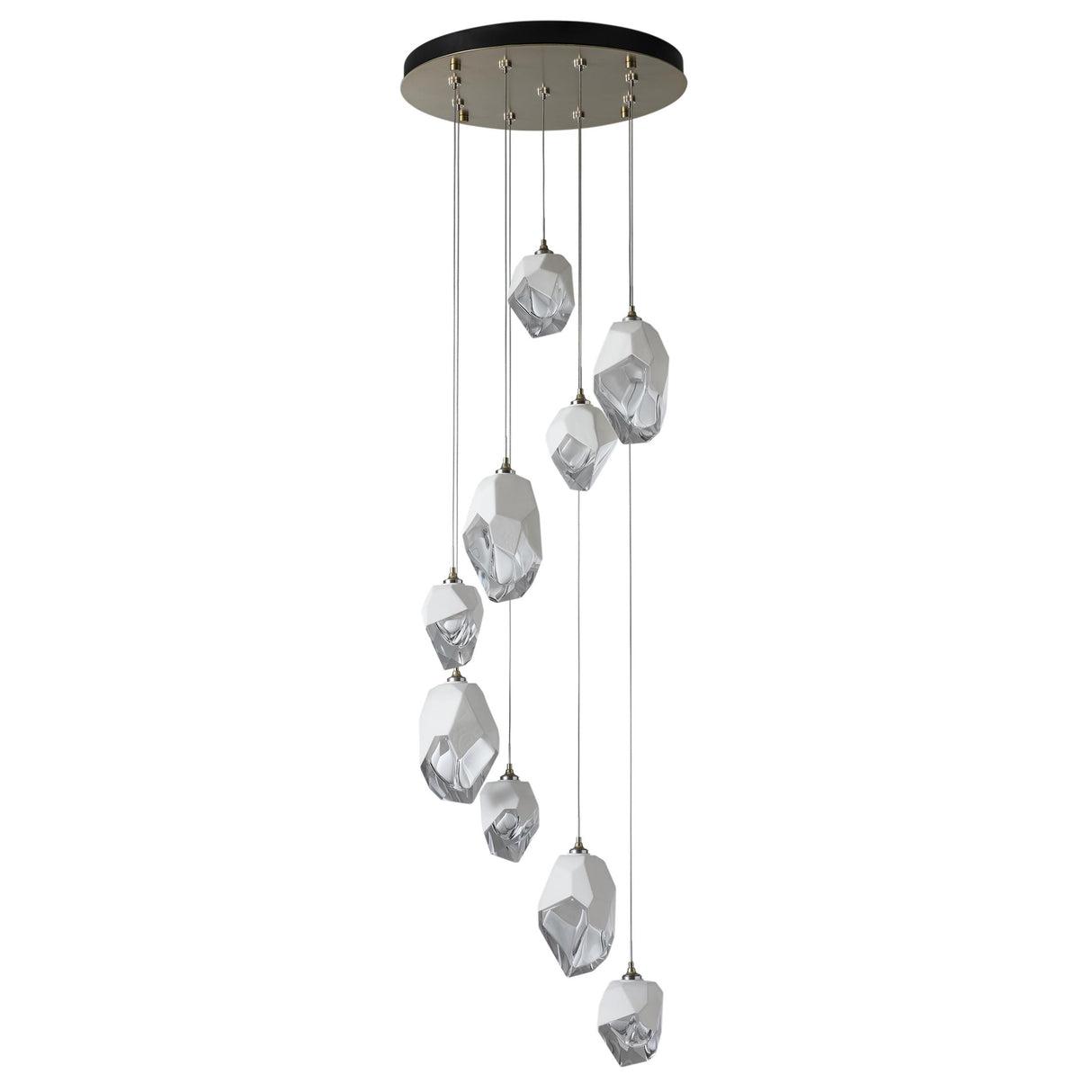 Hubbardton Forge 2023 Modern Brass White Crystal (WP) Long Chrysalis 9-Light Mixed Crystal Pendant