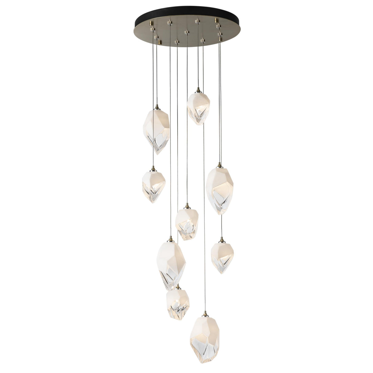 Hubbardton Forge 2023 Modern Brass White Crystal (WP) Long Chrysalis 9-Light Mixed Crystal Pendant