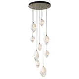 Hubbardton Forge 2023 Modern Brass White Crystal (WP) Long Chrysalis 9-Light Mixed Crystal Pendant