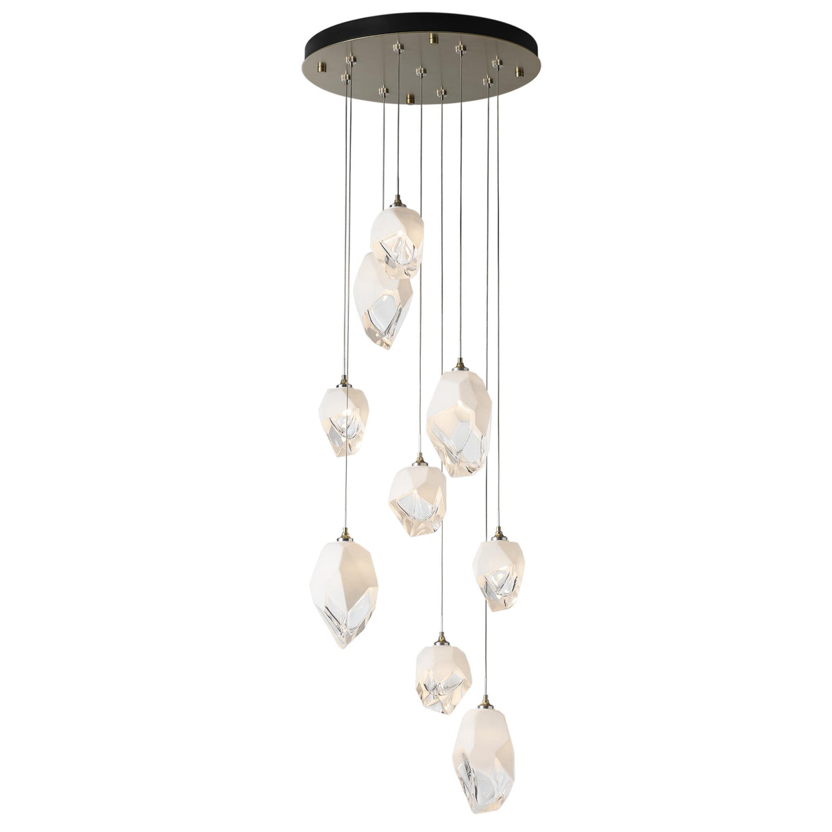 Hubbardton Forge 2023 Modern Brass White Crystal (WP) Long Chrysalis 9-Light Mixed Crystal Pendant