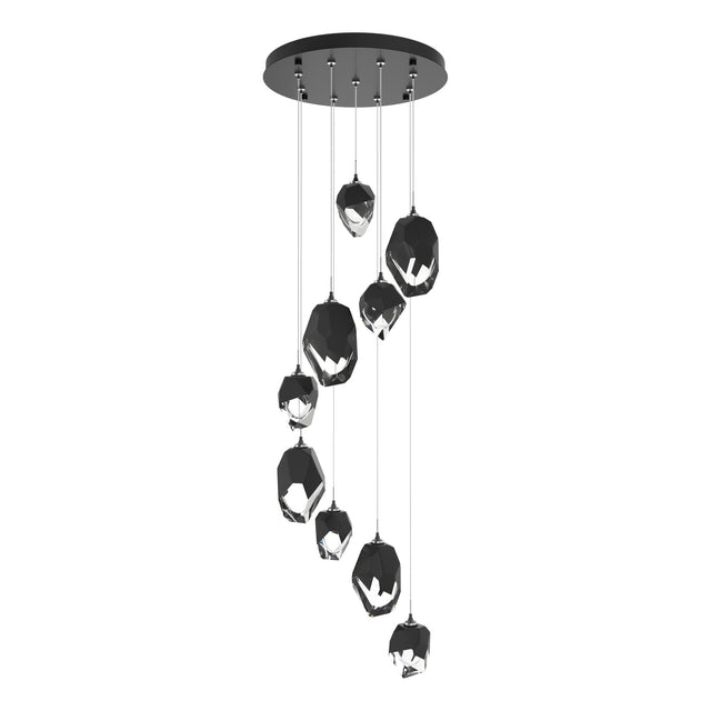 Hubbardton Forge 2023 Ink Black Crystal (BP) Long Chrysalis 9-Light Mixed Crystal Pendant