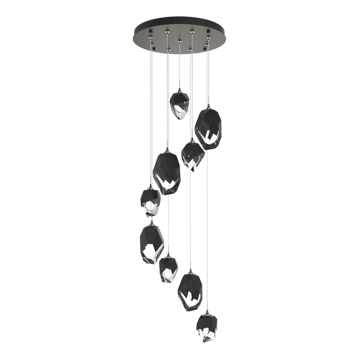 Hubbardton Forge 2023 Dark Smoke Black Crystal (BP) Standard Chrysalis 9-Light Mixed Crystal Pendant