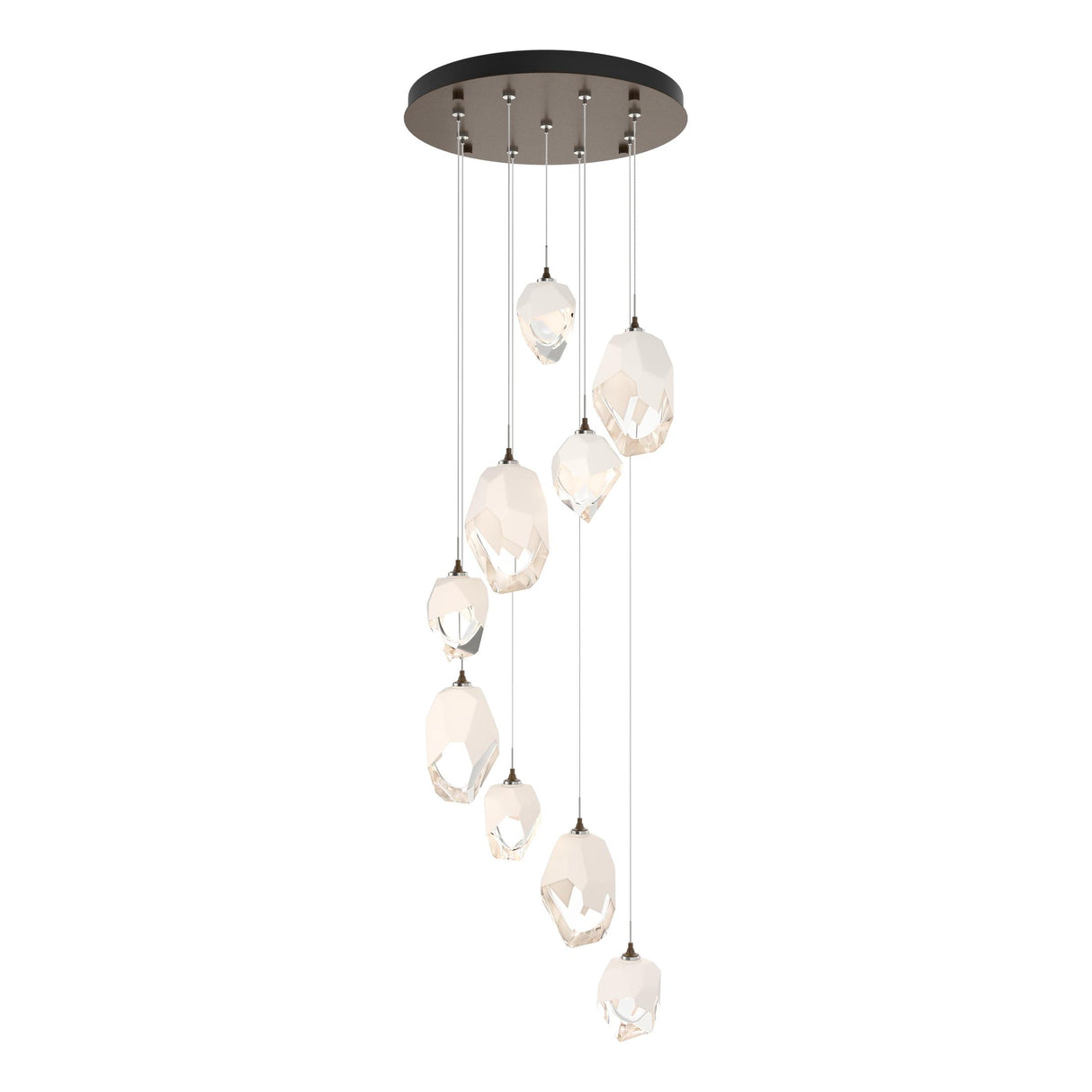 Hubbardton Forge 2023 Bronze White Crystal (WP) Standard Chrysalis 9-Light Mixed Crystal Pendant