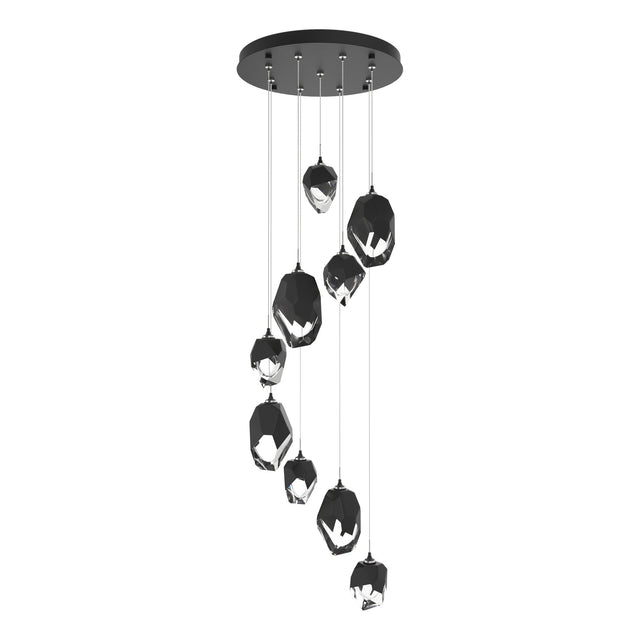 Hubbardton Forge 2023 Black Black Crystal (BP) Standard Chrysalis 9-Light Mixed Crystal Pendant