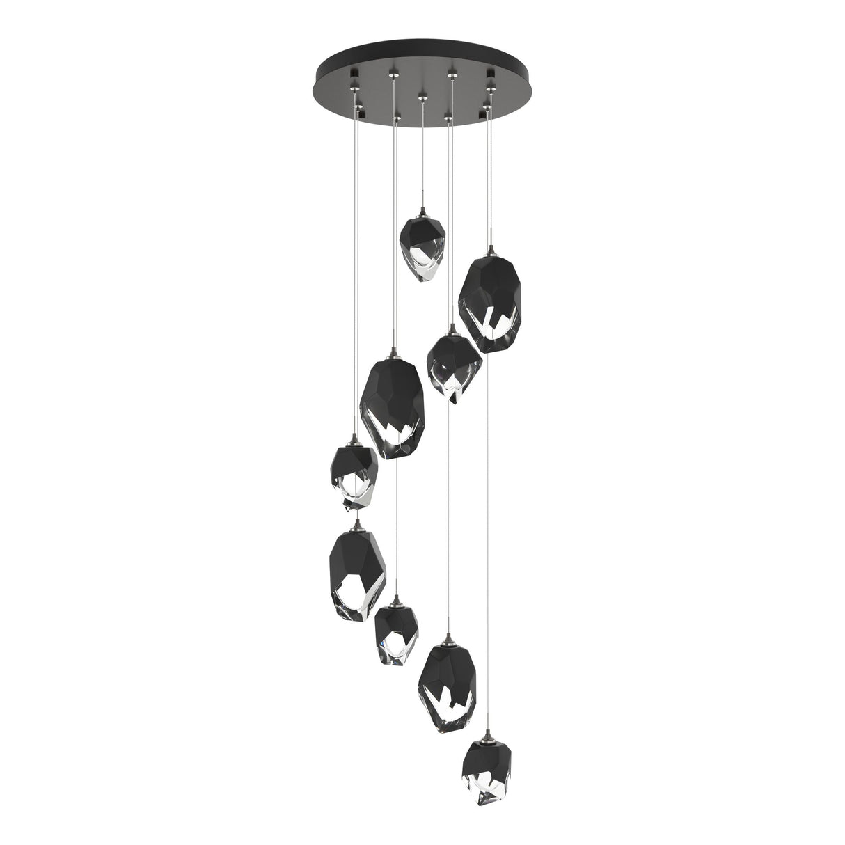 Hubbardton Forge 2023 Oil Rubbed Bronze Black Crystal (BP) Standard Chrysalis 9-Light Mixed Crystal Pendant