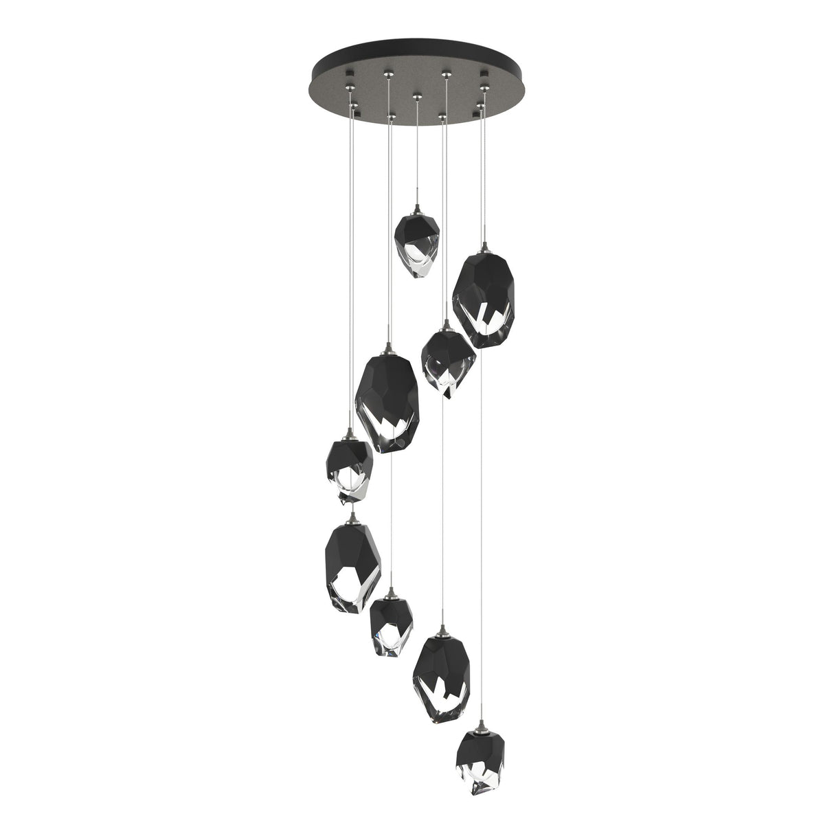 Hubbardton Forge 2023 Natural Iron Black Crystal (BP) Standard Chrysalis 9-Light Mixed Crystal Pendant