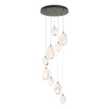 Hubbardton Forge 2023 Natural Iron White Crystal (WP) Standard Chrysalis 9-Light Mixed Crystal Pendant