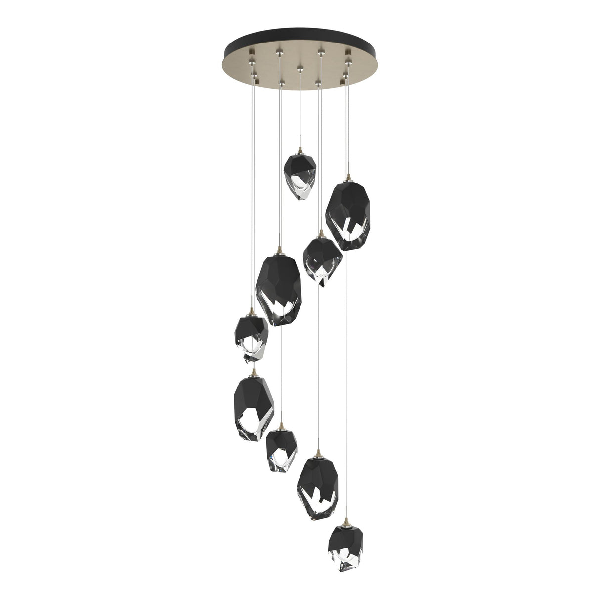 Hubbardton Forge 2023 Soft Gold Black Crystal (BP) Standard Chrysalis 9-Light Mixed Crystal Pendant